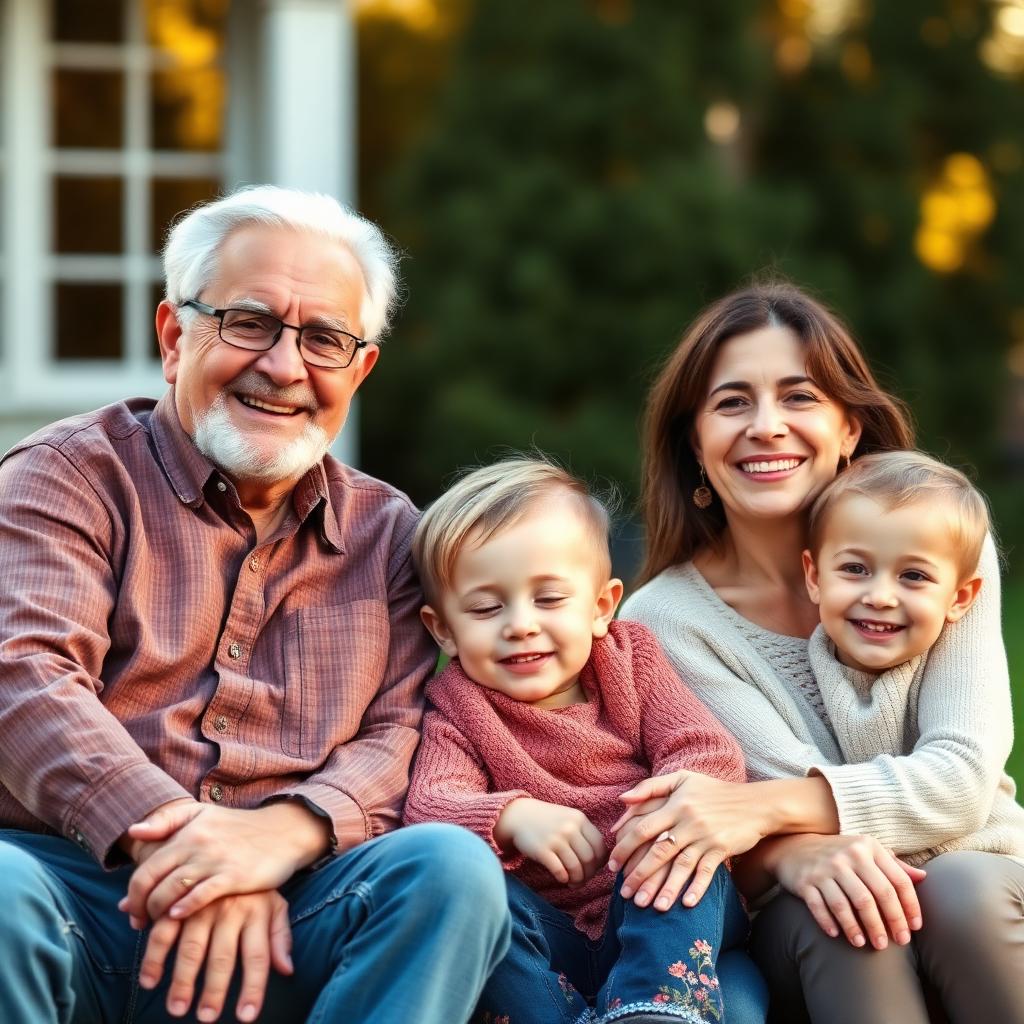 Smiling senior couple with their family